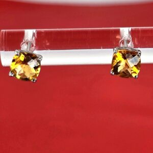 Natural Cushion Citrine 6x6mm 925 Sterling Silver Stud Earrings