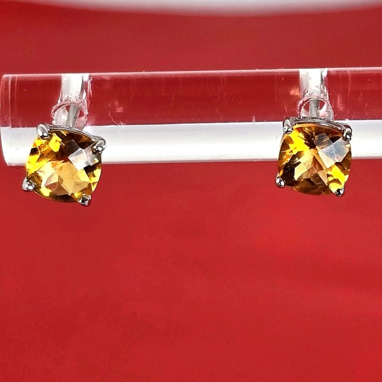 Natural Cushion Citrine 6x6mm 925 Sterling Silver Stud Earrings