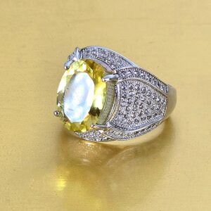 Natural Lemon Quartz 15x11mm & CZ 925 Sterling Silver Ring Sz 8.5