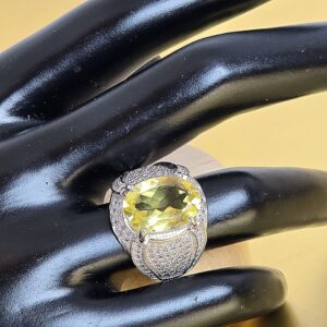 Natural Lemon Quartz 15x11mm & CZ 925 Sterling Silver Ring Sz 8.5