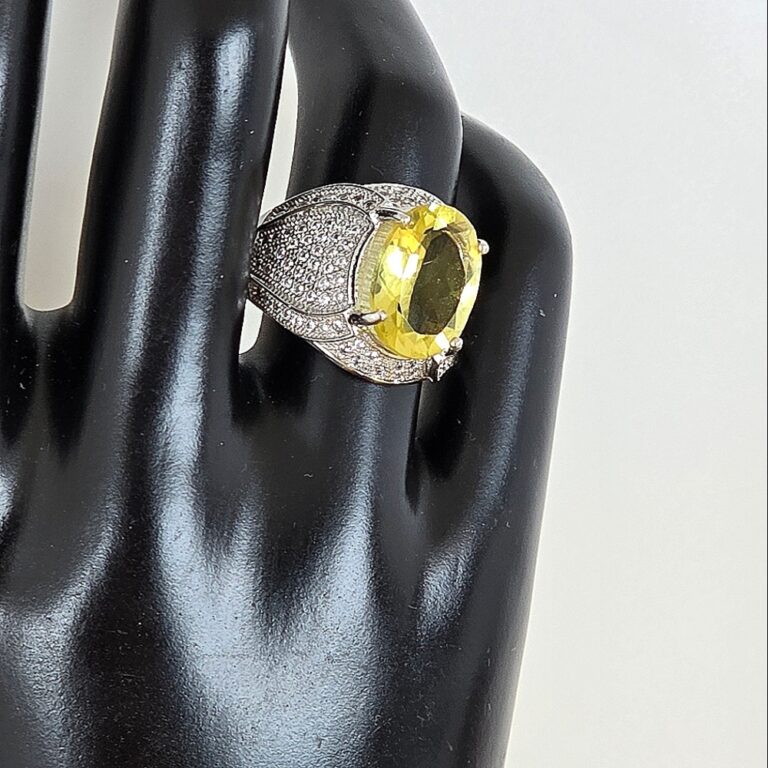 Natural Lemon Quartz 15x11mm & CZ 925 Sterling Silver Ring Sz 8.5