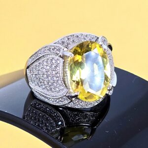 Natural Lemon Quartz 15x11mm & CZ 925 Sterling Silver Ring Sz 8.5