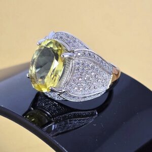 Natural Lemon Quartz 15x11mm & CZ 925 Sterling Silver Ring Sz 8.5