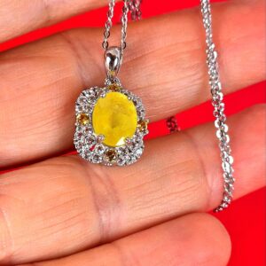 Natural Yellow Sapphire 10x8mm & White Topaz 925 Sterling Silver Necklace 18