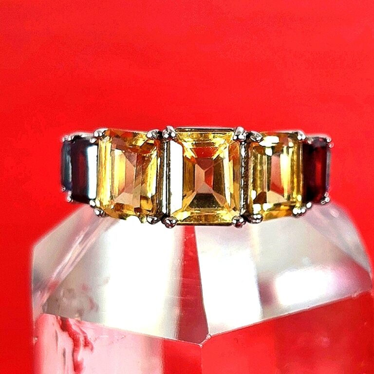 Natural Citrine, Garnet & Blue Topaz 925 Sterling Silver Ring Sz 7.75