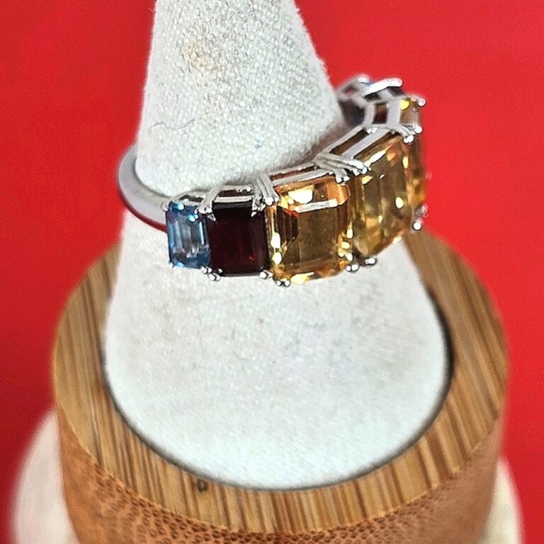 Natural Citrine, Garnet & Blue Topaz 925 Sterling Silver Ring Sz 7.75