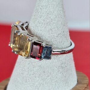 Natural Citrine, Garnet & Blue Topaz 925 Sterling Silver Ring Sz 7.75