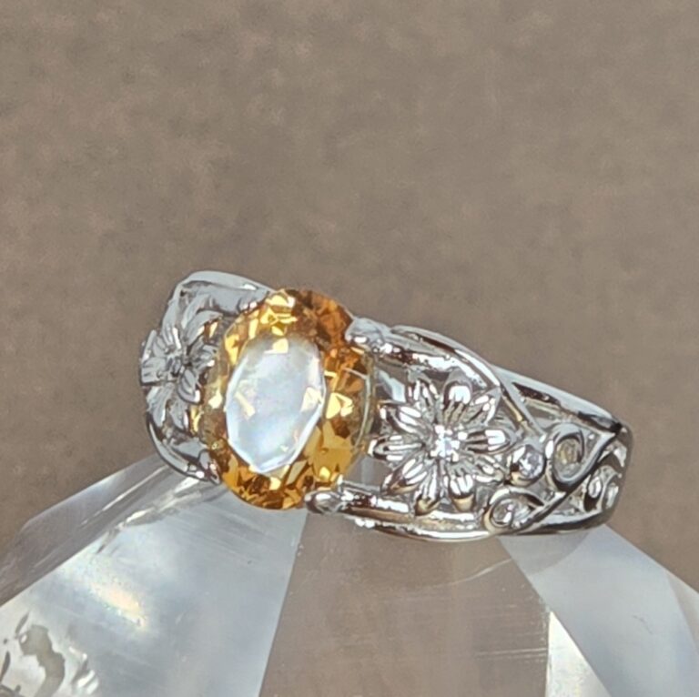 Natural Round Citrine 925 Sterling Silver Jewelry Ring Size 6