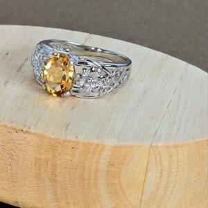 Natural Round Citrine 925 Sterling Silver Jewelry Ring Size 6