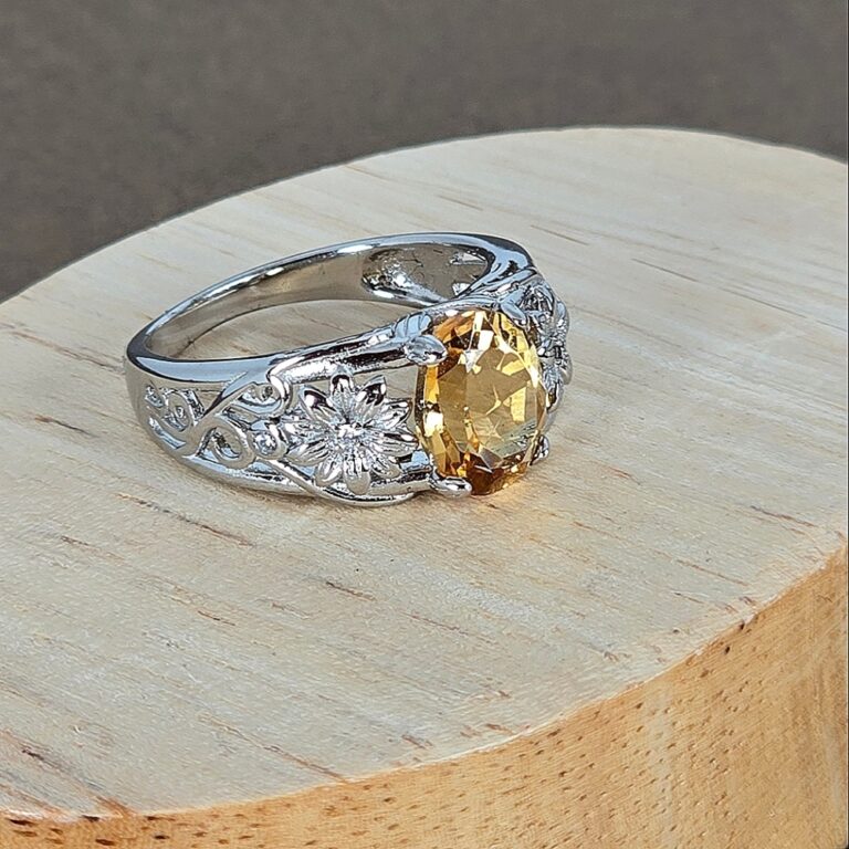 Natural Round Citrine 925 Sterling Silver Jewelry Ring Size 6