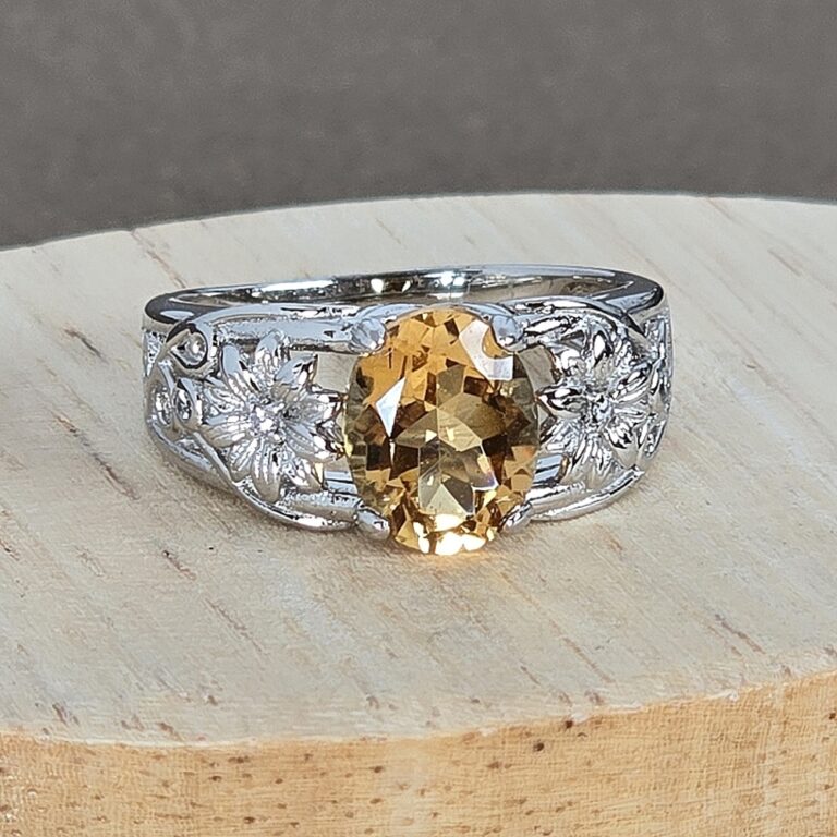 Natural Round Citrine 925 Sterling Silver Jewelry Ring Size 6