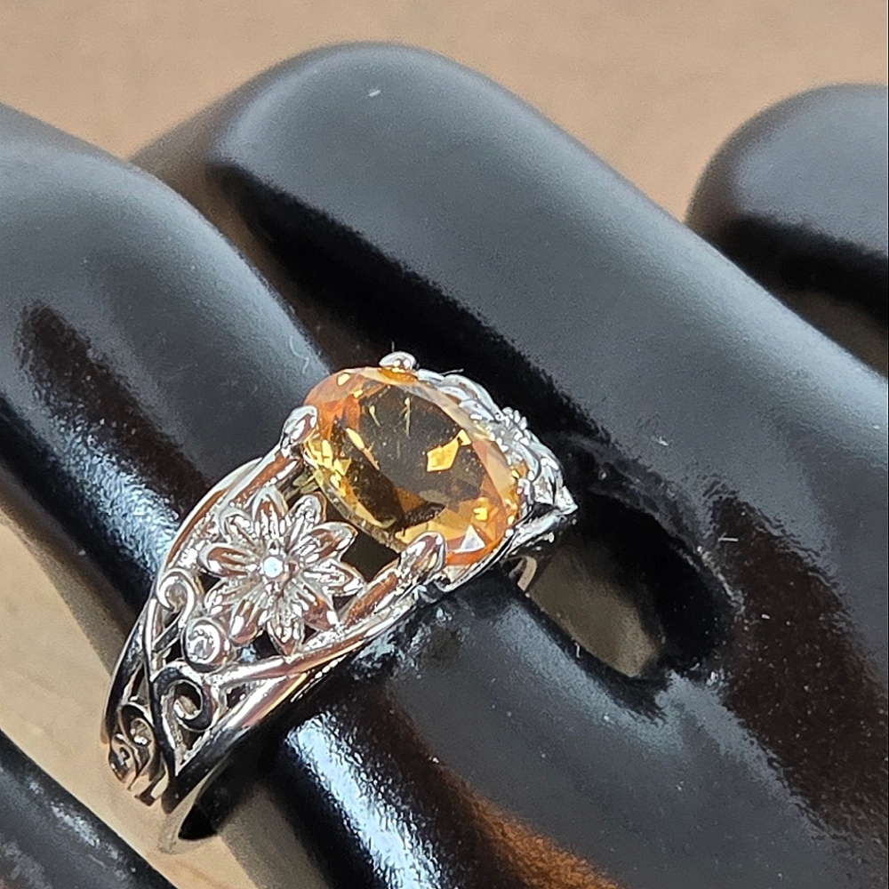 Natural Round Citrine 925 Sterling Silver Jewelry Ring Size 6