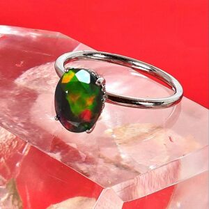 Natural Black Opal (top quality) 925 Sterling Silver Ring Sz 7.5