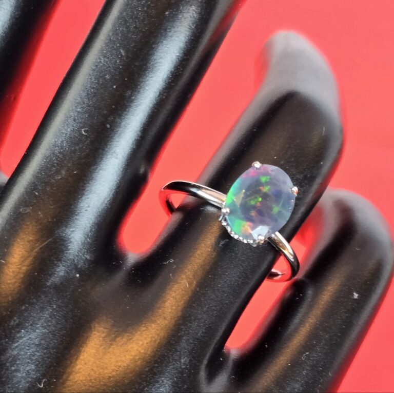 Natural Black Opal (top quality) 925 Sterling Silver Ring Sz 6.75