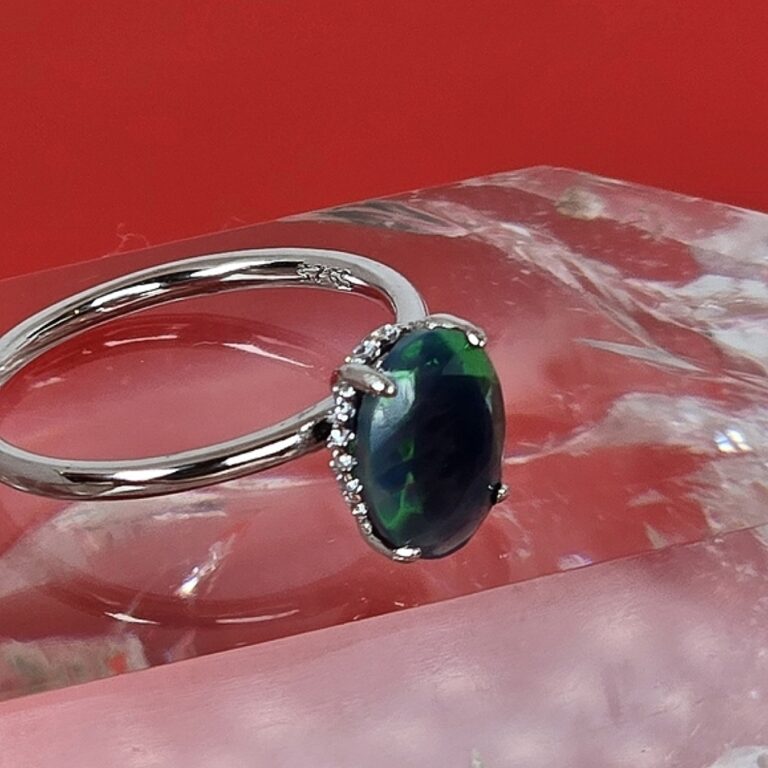 Natural Black Opal (top quality) 925 Sterling Silver Ring Sz 6.75