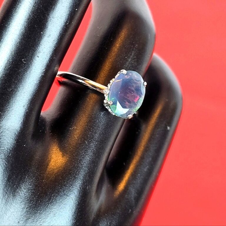 Natural Black Opal (top quality) 925 Sterling Silver Ring Sz 6.75