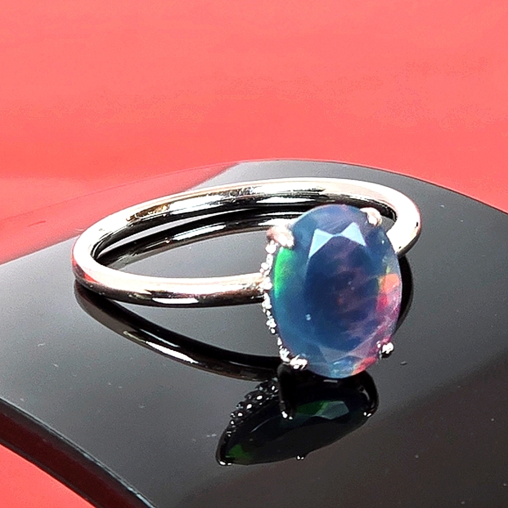 Natural Black Opal (top quality) 925 Sterling Silver Ring Sz 6.75