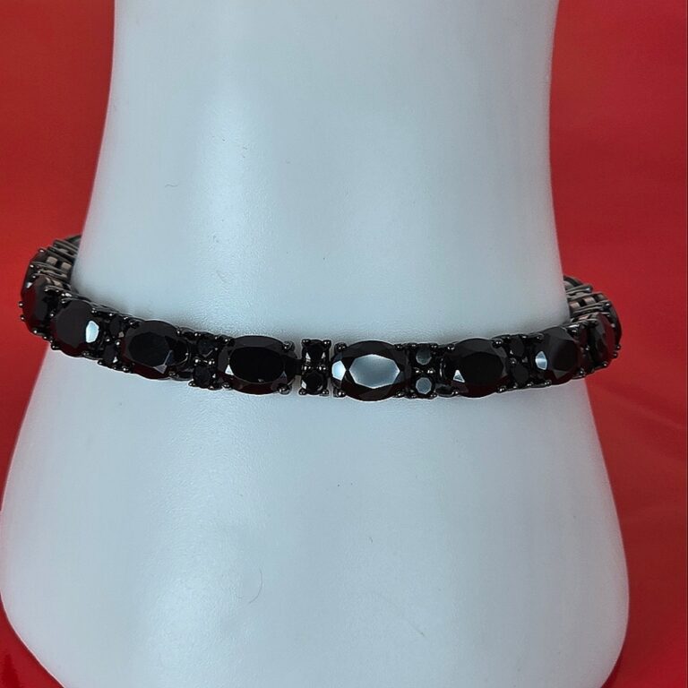 Natural Black Spinel 6x8mm 925 Sterling Silver Tennis Bracelet 18cm