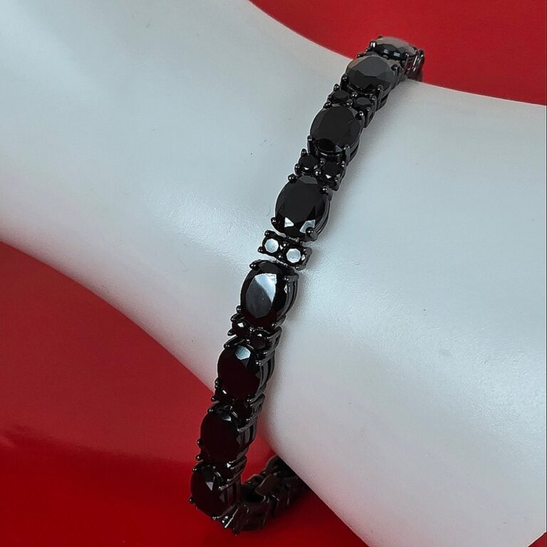 Natural Black Spinel 6x8mm 925 Sterling Silver Tennis Bracelet 18cm