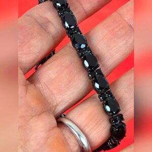 Natural Black Spinel 6x8mm 925 Sterling Silver Tennis Bracelet 18cm