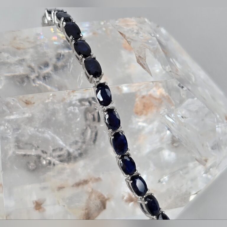 Natural Blue Sapphire 925 Sterling Silver Tennis Bracelet 17cm