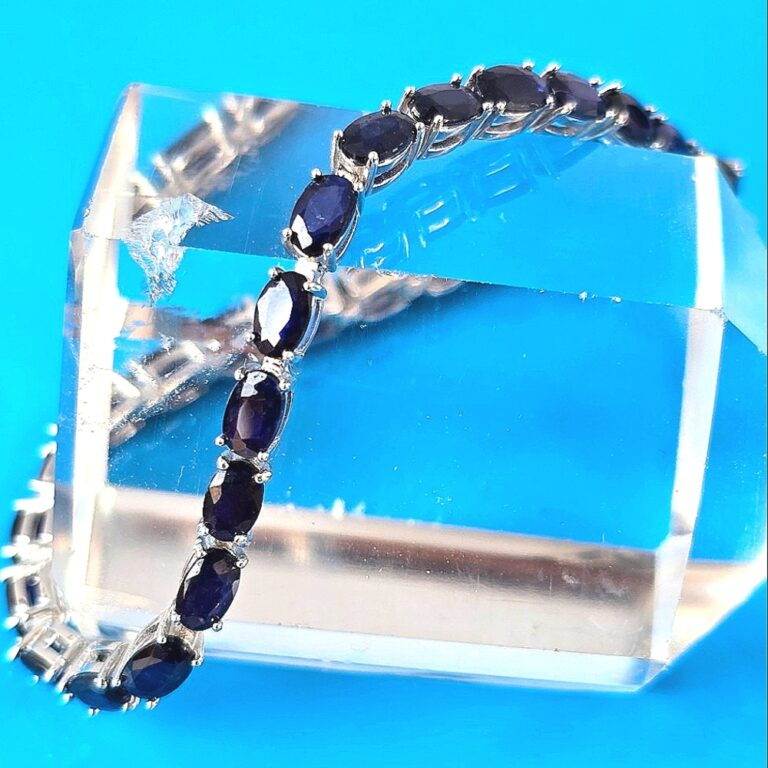 Natural Blue Sapphire 925 Sterling Silver Tennis Bracelet 17cm