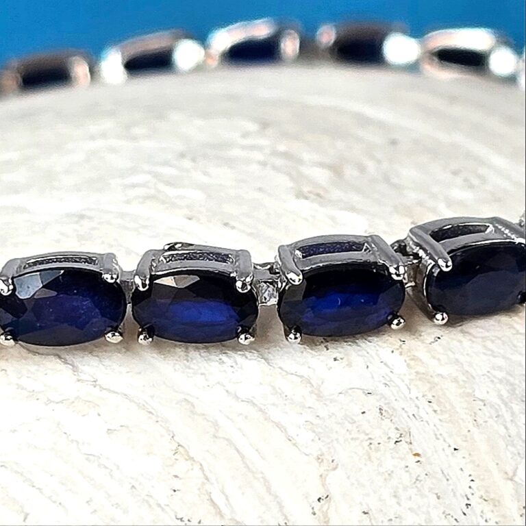 Natural Blue Sapphire 925 Sterling Silver Tennis Bracelet 17cm