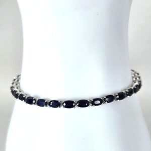 Natural Blue Sapphire 925 Sterling Silver Tennis Bracelet 17cm