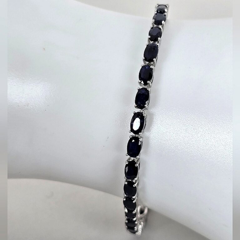 Natural Blue Sapphire 925 Sterling Silver Tennis Bracelet 17cm