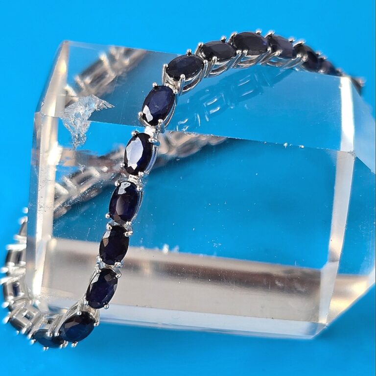 Natural Blue Sapphire 925 Sterling Silver Tennis Bracelet 17cm