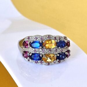 Natural Citrine, Kyanite, Rhodolite Gemstone 925 Sterling Silver Ring Size 7.5