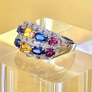 Natural Citrine, Kyanite, Rhodolite Gemstone 925 Sterling Silver Ring Size 7.5