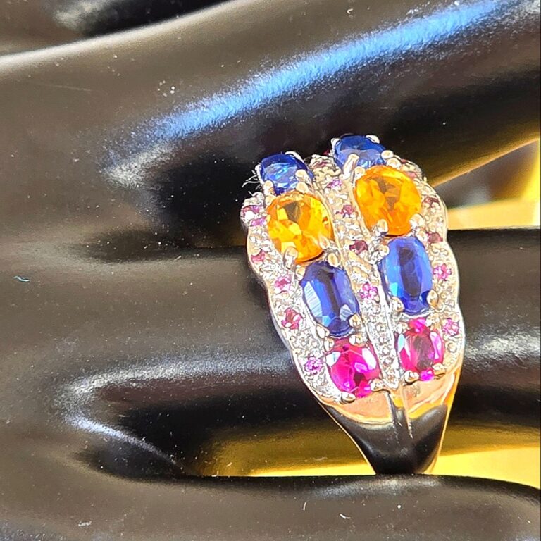 Natural Citrine, Kyanite, Rhodolite Gemstone 925 Sterling Silver Ring Size 7.5