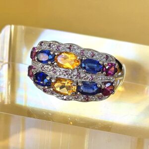 Natural Citrine, Kyanite, Rhodolite Gemstone 925 Sterling Silver Ring Size 7.5