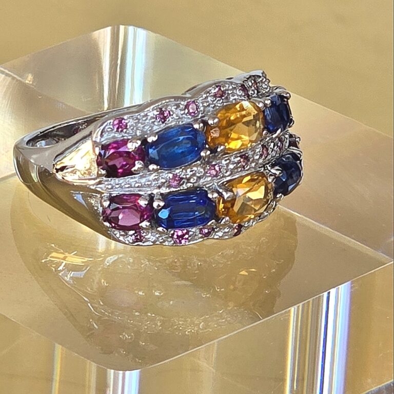 Natural Citrine, Kyanite, Rhodolite Gemstone 925 Sterling Silver Ring Size 7.5