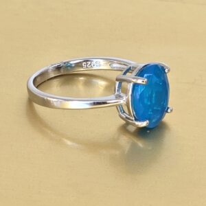 Natural Large Blue Opal 925 Sterling Silver Ring Sz 7.75