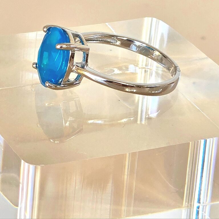 Natural Large Blue Opal 925 Sterling Silver Ring Sz 7.75