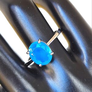 Natural Large Blue Opal 925 Sterling Silver Ring Sz 7.75