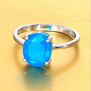 Natural Large Blue Opal 925 Sterling Silver Ring Sz 7.75