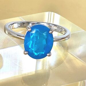 Natural Large Blue Opal 925 Sterling Silver Ring Sz 7.75