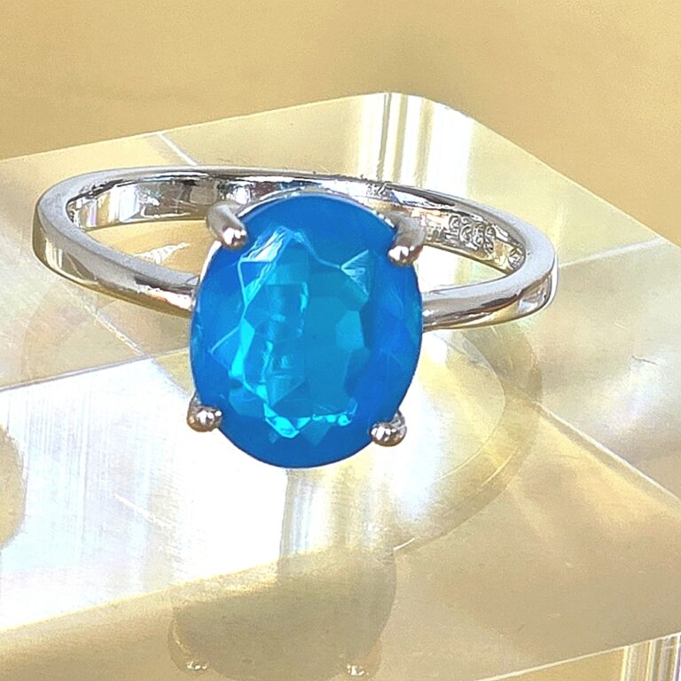 Natural Large Blue Opal 925 Sterling Silver Ring Sz 7.75