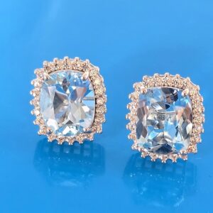 Natural Sky Blue Topaz 12x10mm & White Zircon 925 Sterling Silver Earrings