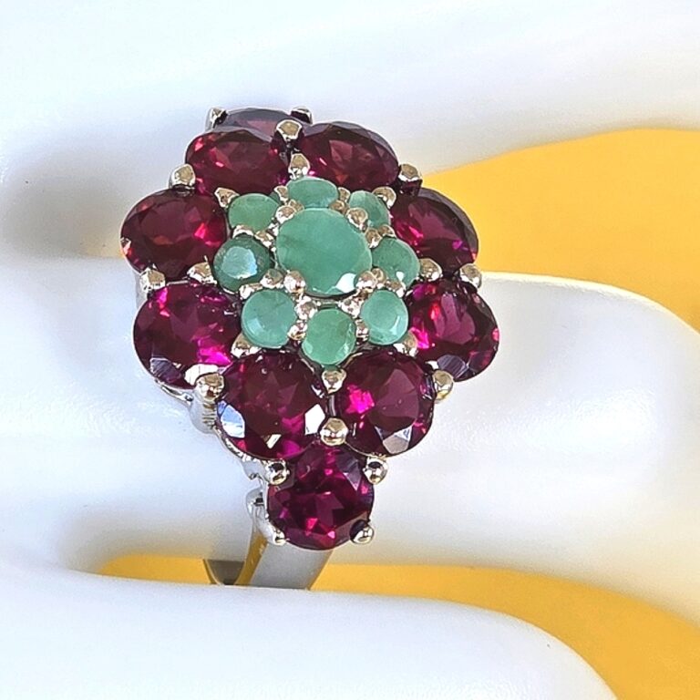 Natural Rhodolite Garnet 5mm, Emerald Gemstone 925 Sterling Silver Ring Sz 7.5