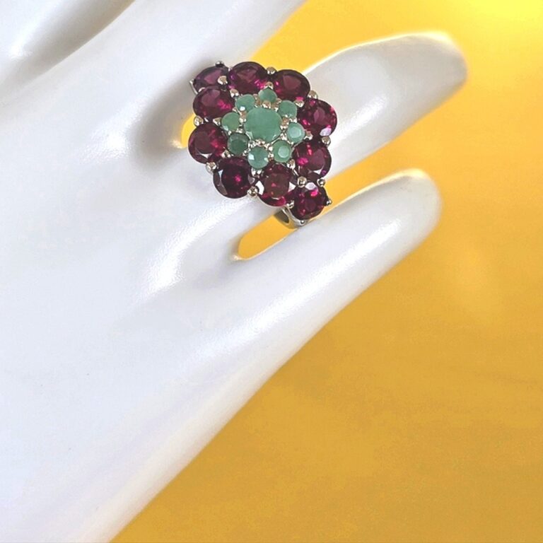 Natural Rhodolite Garnet 5mm, Emerald Gemstone 925 Sterling Silver Ring Sz 7.5