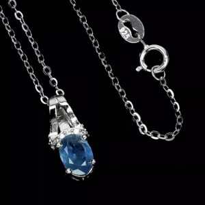 Natural Oval Blue Sapphire 7x5mm 925 Sterling Silver Necklace 18"