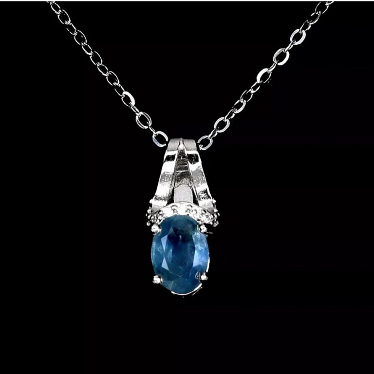 Natural Oval Blue Sapphire 7x5mm 925 Sterling Silver Necklace 18"