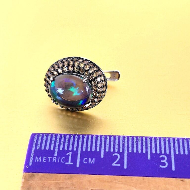 Top Quality Natural Black Opal & Sapphire 925 Silver Set: Earrings & Ring 8.5