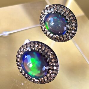 Top Quality Natural Black Opal & Sapphire 925 Silver Set: Earrings & Ring 8.5