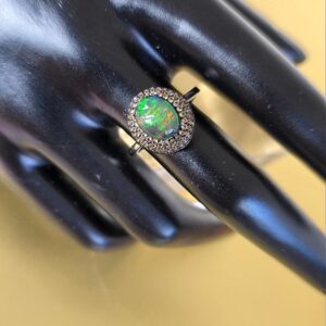 Top Quality Natural Black Opal & Sapphire 925 Silver Set: Earrings & Ring 8.5