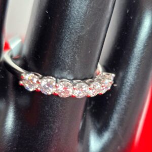 GH Color 7 Stone 3mm Moissanite 925 Sterling Silver Ring Sz 7.5